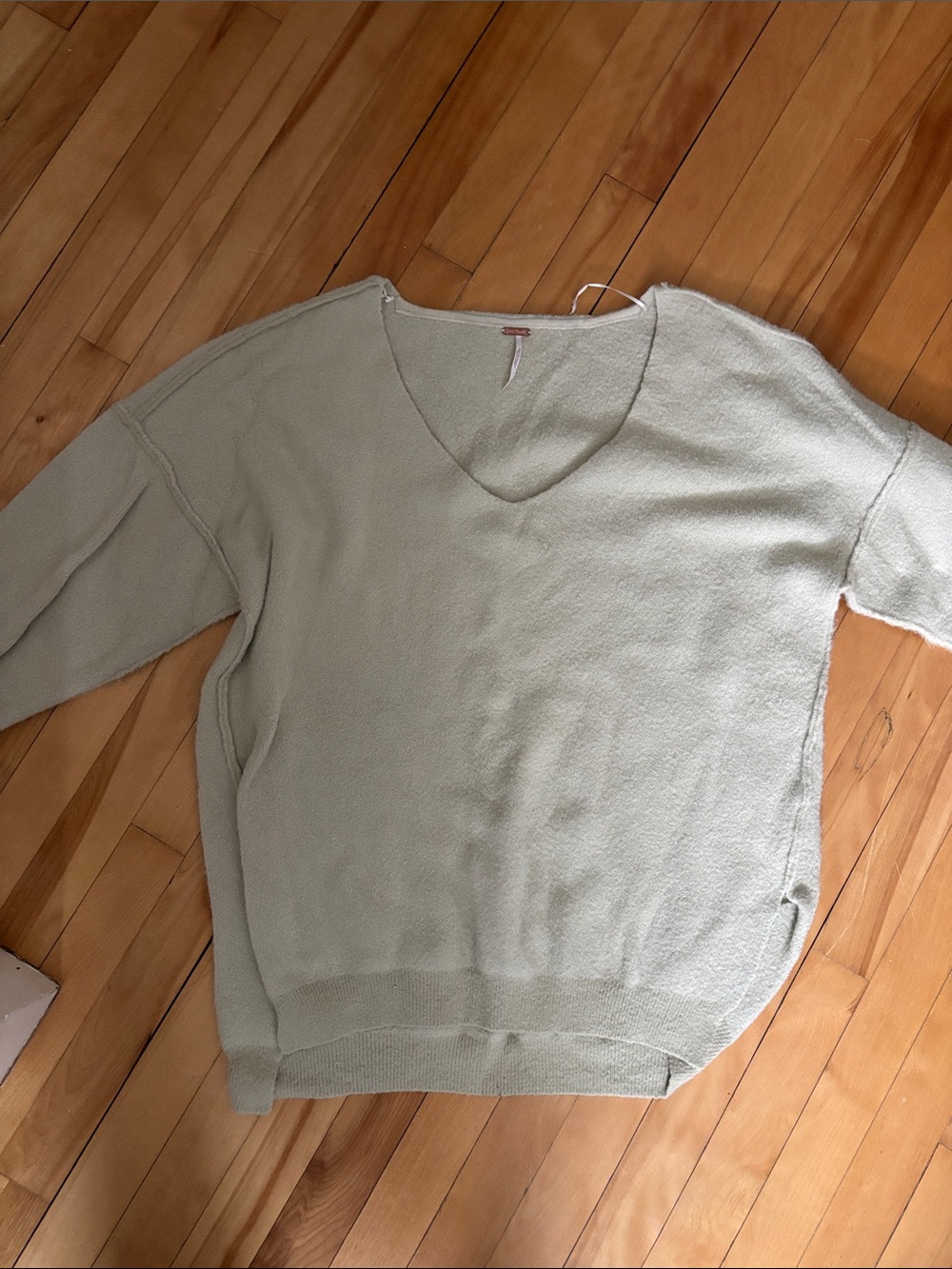 Free People Light Sage V-Neck Oversized Knit Sweater